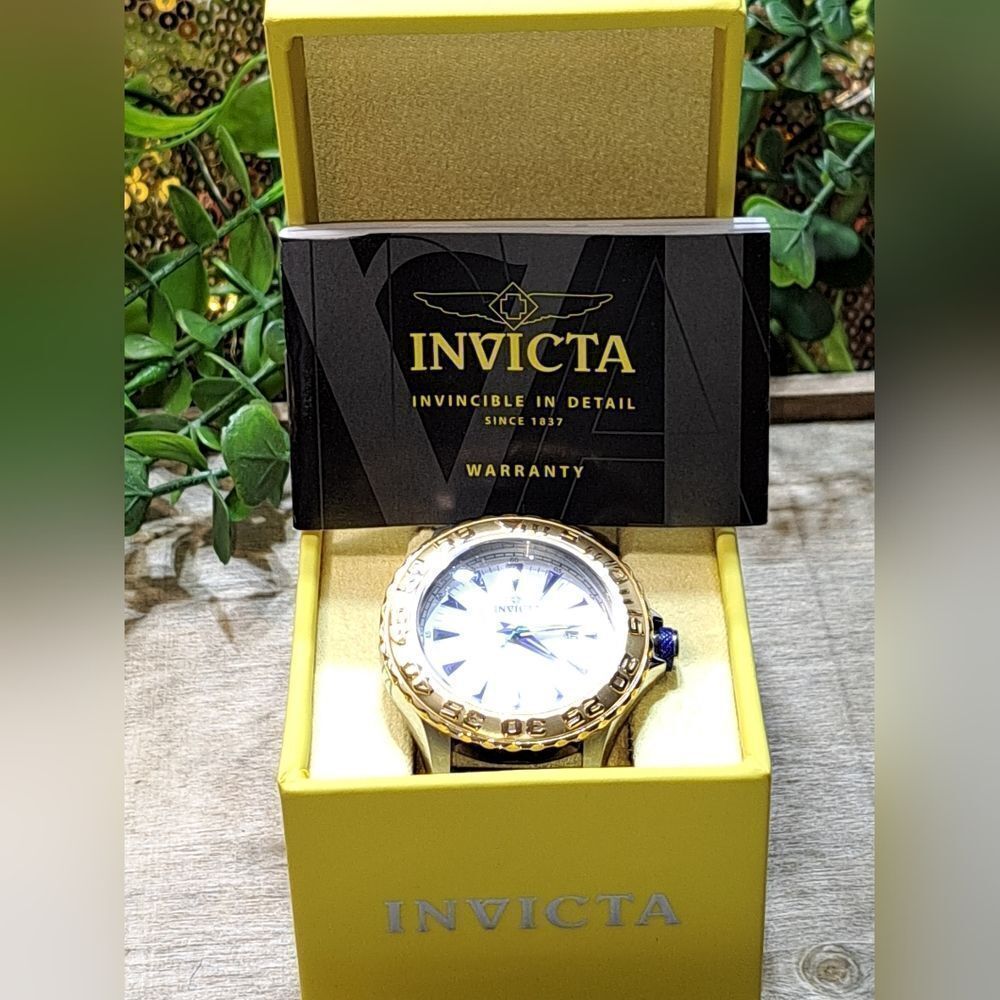 NWT INVICTA 18K PRO DIVER GOLD PLATED MENS SWISS MVMNT WATCH BLUE CALF LEATHER